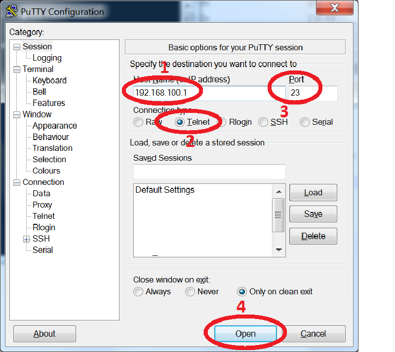 Telnet connection to A5-V11