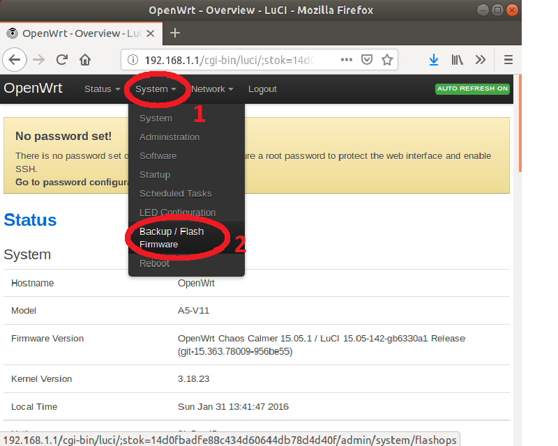 OpenWrt dashboard after login