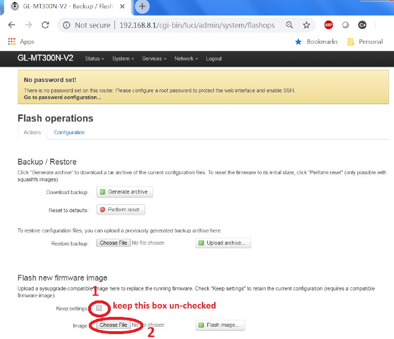 Firmware upload page