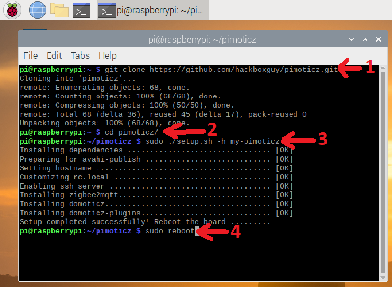 Pimoticz setup script running