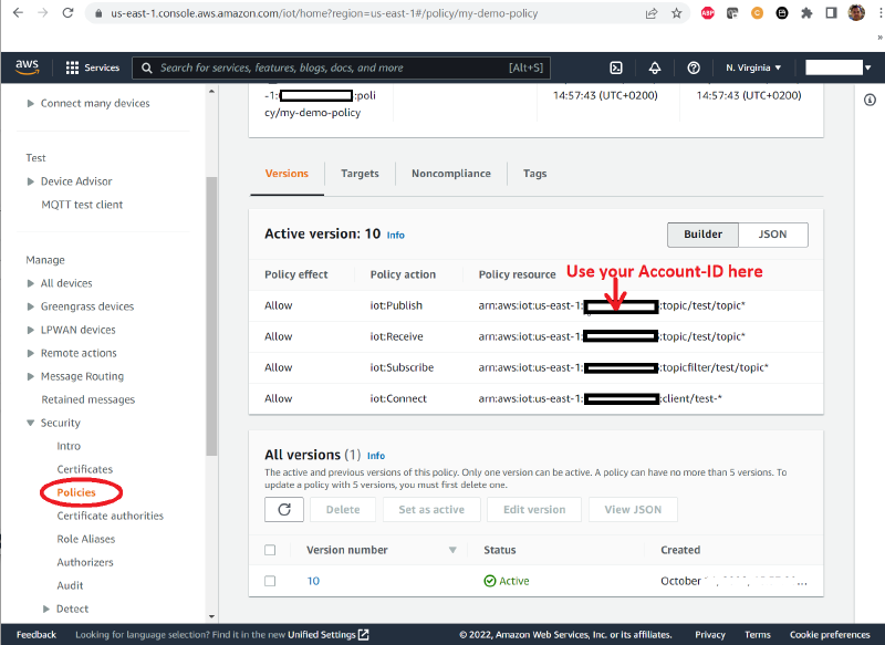 AWS IoT security policies