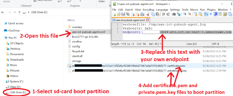 SD card configuration — endpoint, certificates, and boot