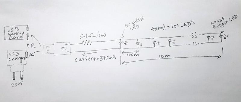 Close-up of the LED string circuit