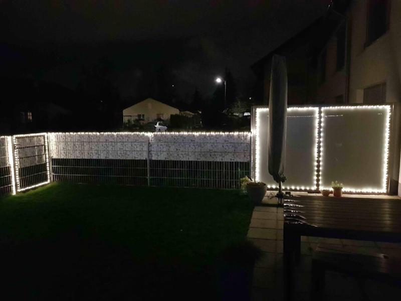 LED fairy lights switched on at night